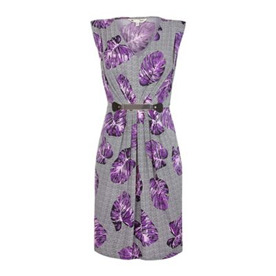 Yumi Purple Flower Print Belted Dress